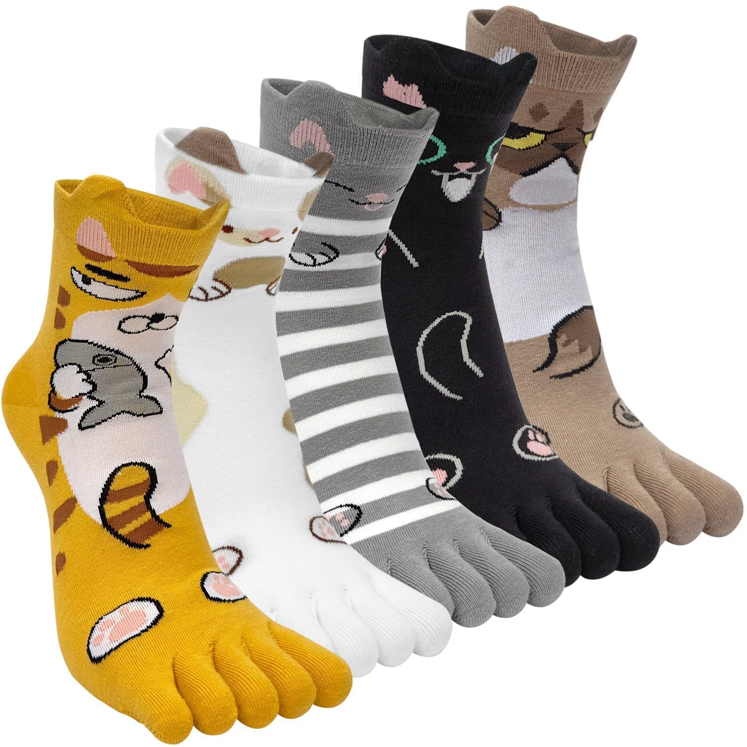 Calzini Con Dita Separate Donna - 5 Paia Motivi Animali E Frutta, Taglia 35-40 - Foto 9