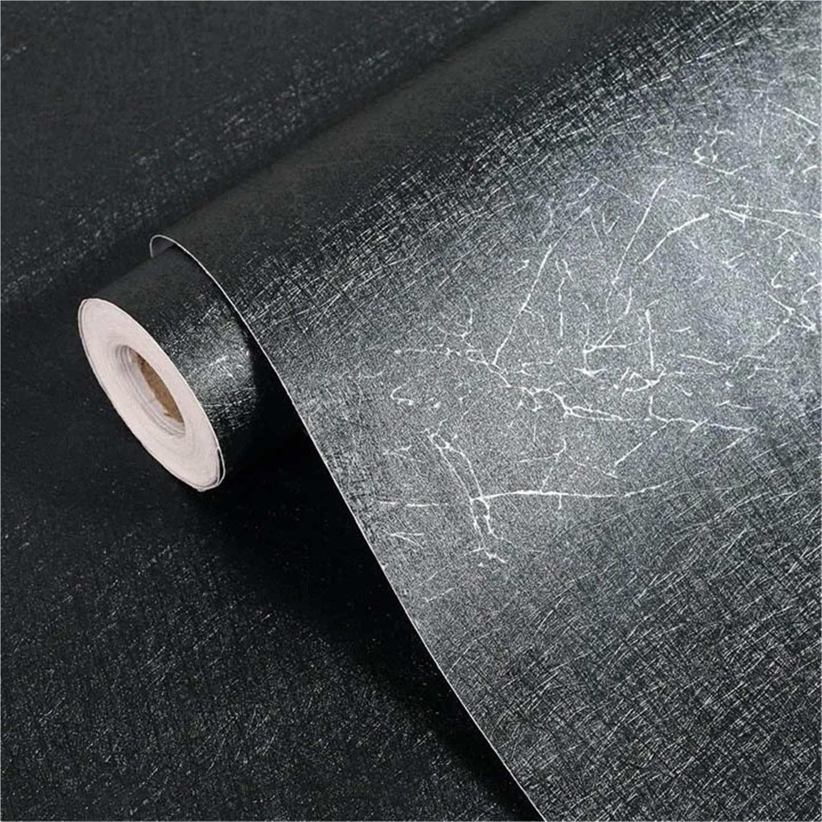CIGPKLO Grasscloth Wallpaper Black Silk Wallpaper Embossed Self Adhesive Removable Vinyl Peel and Stick Waterproof Furniture Decor(Black,10mx45cm)
