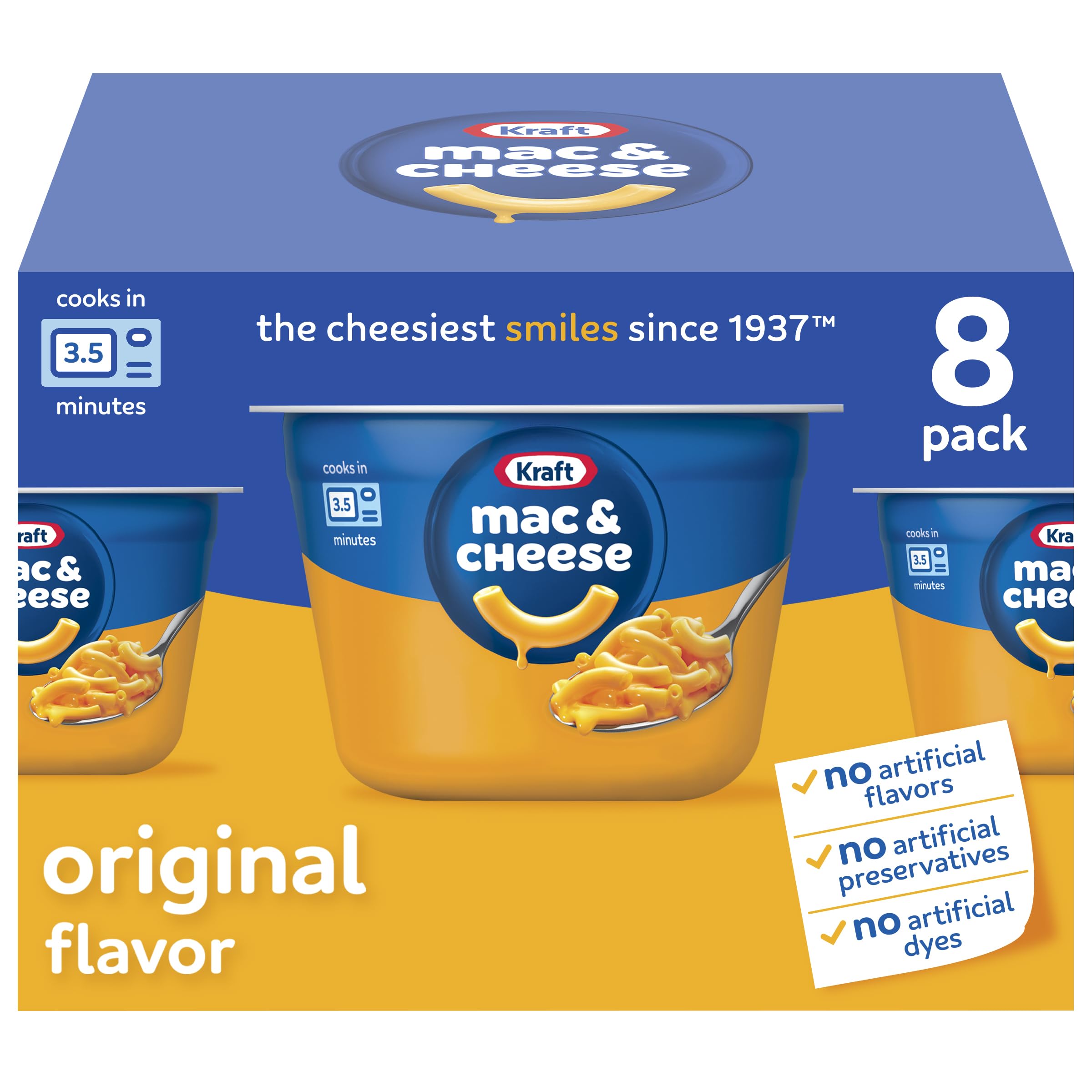 Kraft Mac and Cheese, 8 Cups, for Easy Dinner or Dinner Sides, Original Flavor, No Artificial Flavors, Preservatives or Dyes, 2.05 oz