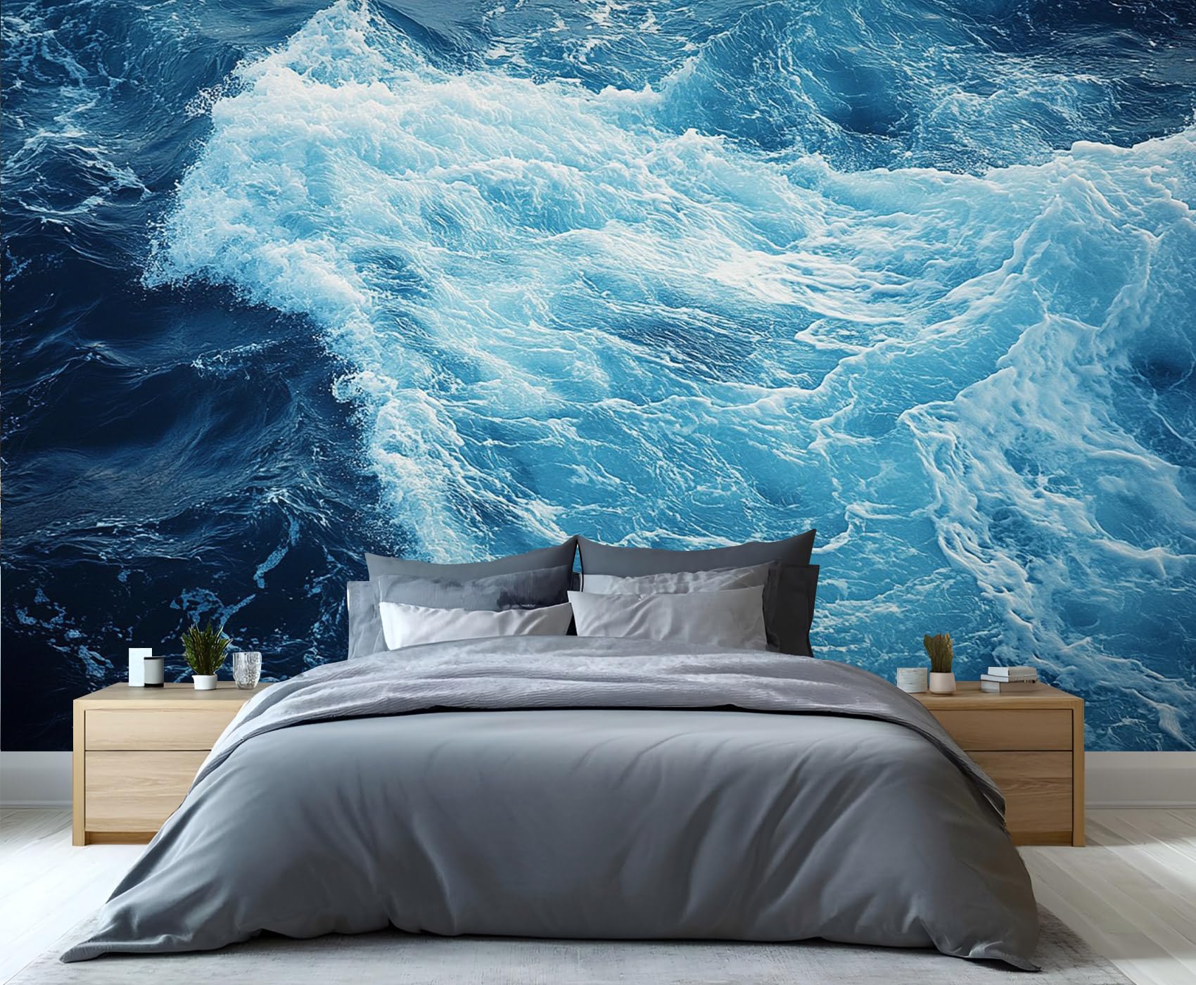 YXQAIED Ocean Wallpaper, Blue Ocean Wallpaper Mural, Seascapes Wallpapers for Bedroom Living Room, Not Self-Adhesive Home Decor 3D Wall Murals