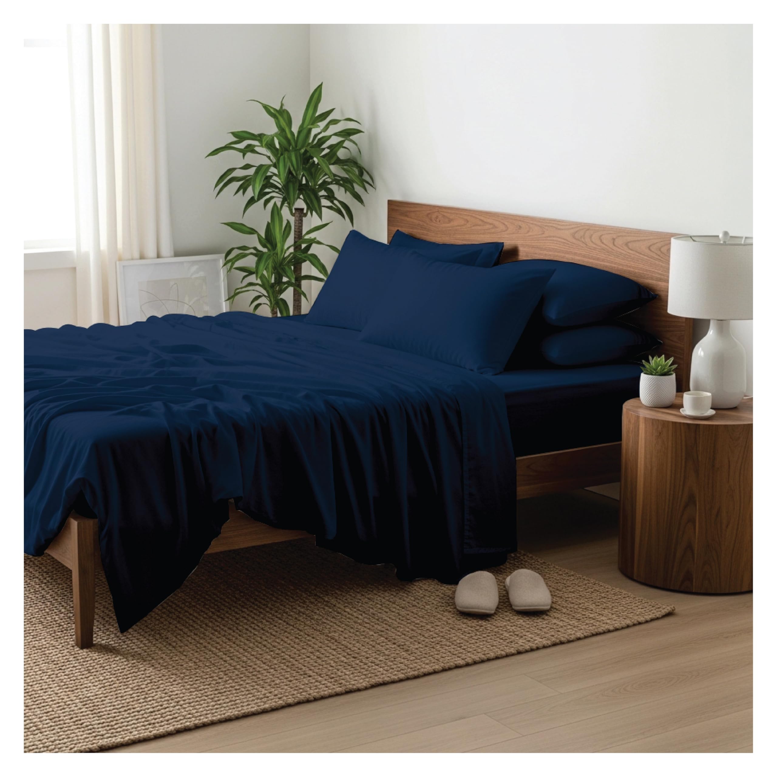 J.Din Navy Blue Super King Flat Sheets - 100% Egyptian Cotton Bed Sheet 300 Thread Count Luxury Hotel Quality Plain Dyed Breathable Bedding Easy Care (275 x 310 cm)
