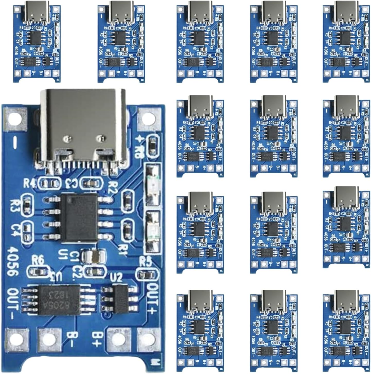 18650 Lithium Battery Charger Module Charging BMS Board Kits with Dual Protection Function TP4056 Type-C Input Interface USB 5V 1A (Pack of 15)