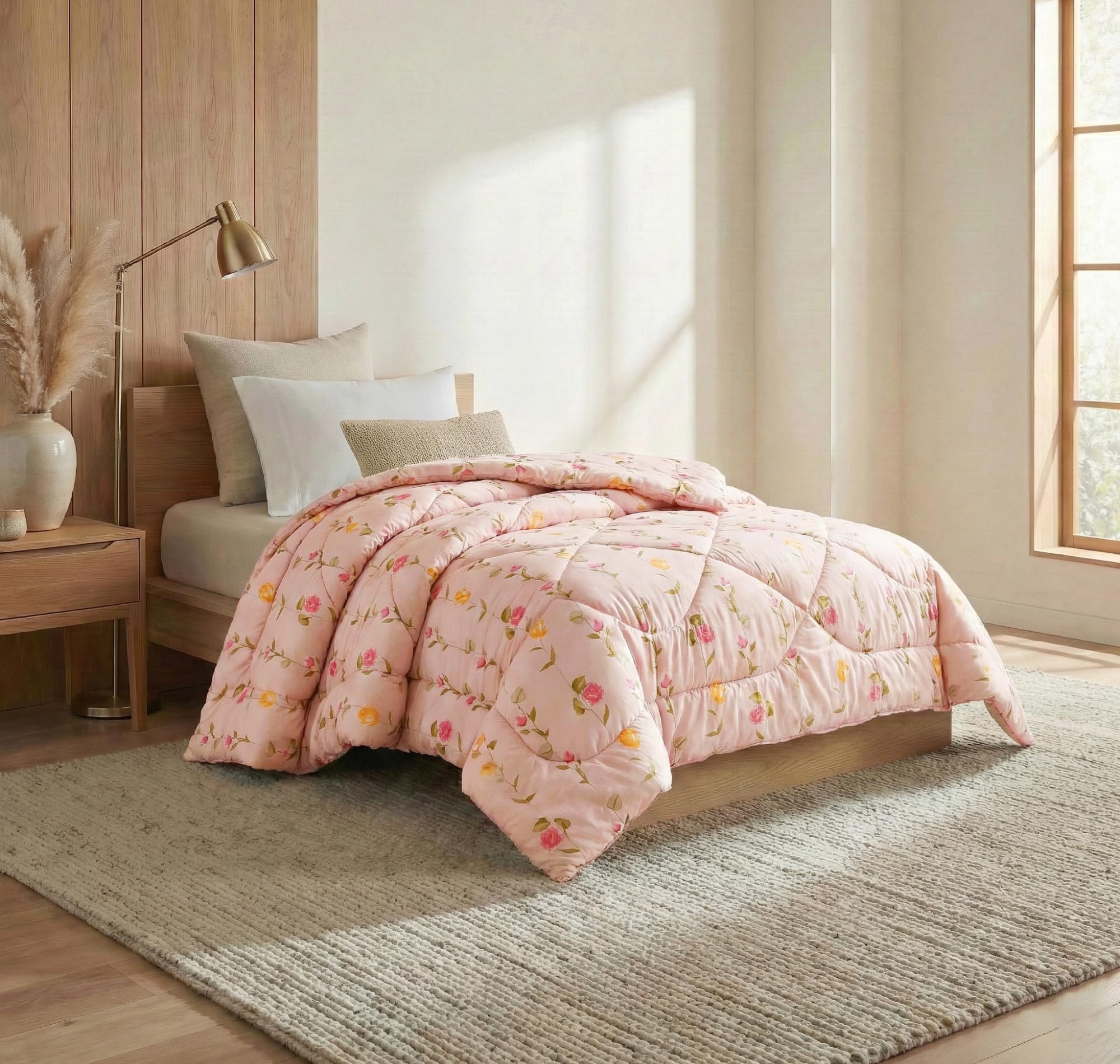 BSB HOME Glace Cotton Comforter 220 GSM (230 x 150 cm) – Premium Soft Floral Printed Single Bed Quilt | Lightweight All Season AC Blanket | Reversible Bedding for Single Bed (Blush Petal Mist)-image-3
