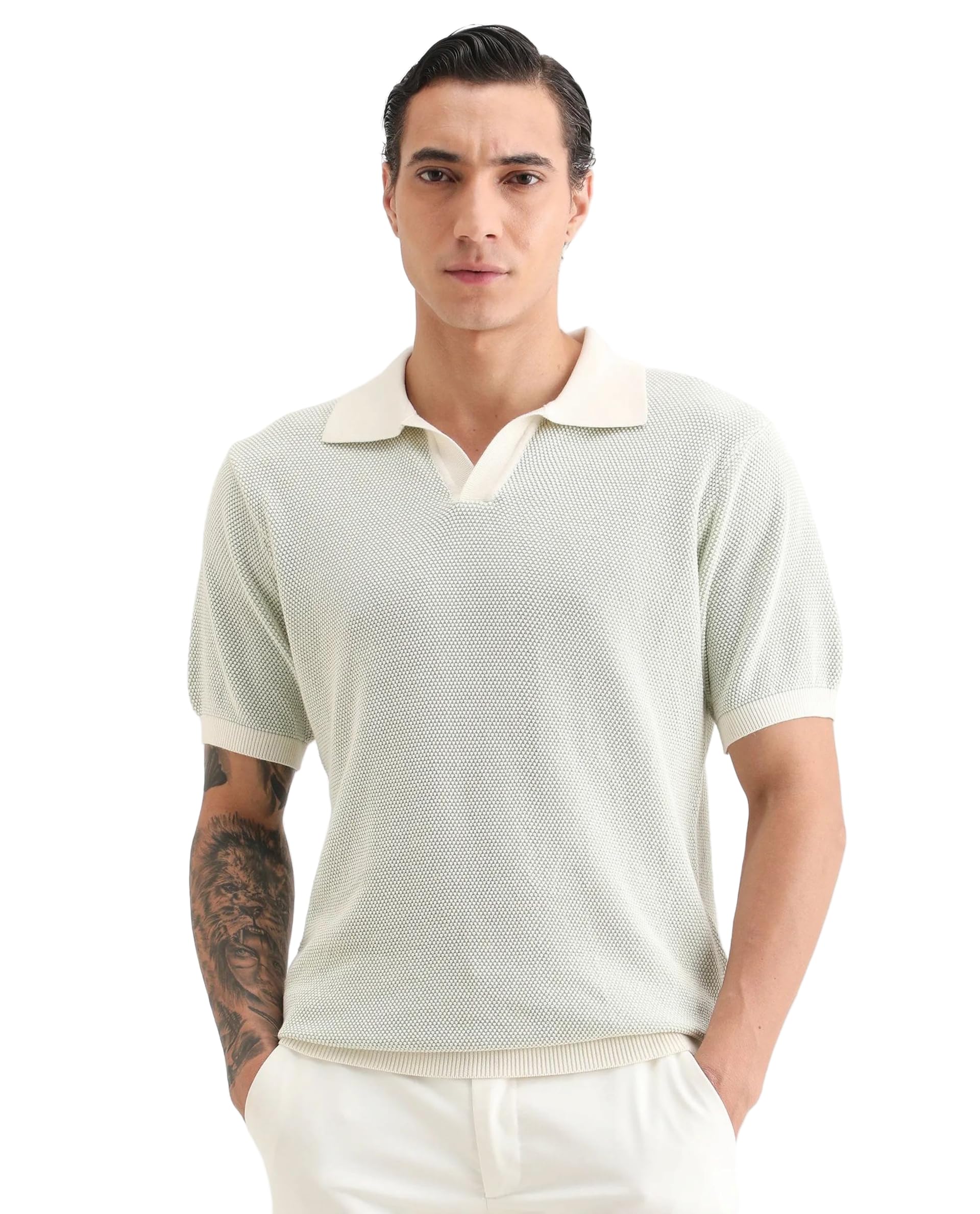 rare rabbit Men's Jordan Regular Fit Textured Cotton Polo Collar Short Sleeve Polo-picture-48
