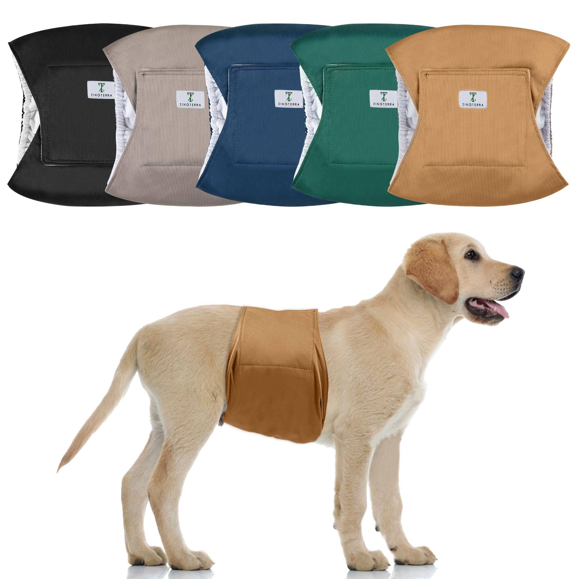 Hundewindeln für Herren, wiederverwendbar, auslaufsicher, weich, hohe Saugfähigkeit, breiteres waschbares Bauchband für Inkontinenz und Welpentraining, 5 Stück