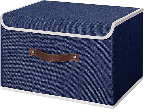 ANMINY Contenedor de almacenamiento con tapa, cajas de almacenamiento con asas de piel sintética, tablero de plástico PP, decorativo, plegable, de