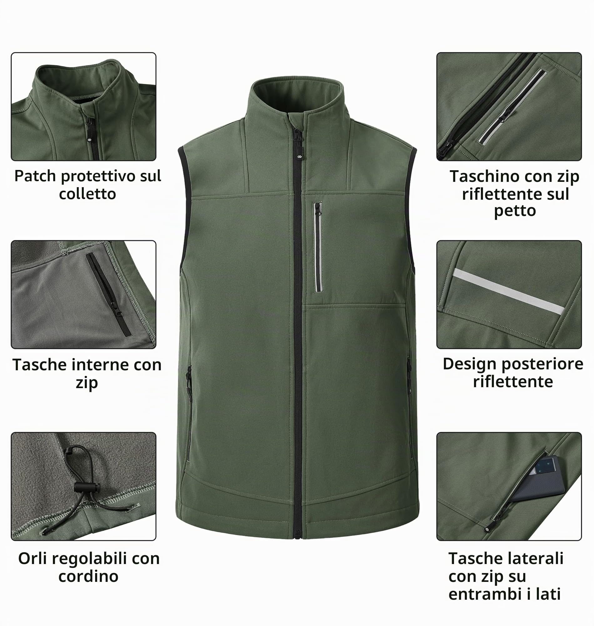 MoFiz Gilet da Uomo Giubbotto Senza Maniche Leggero Gilet da Lavoro con Zip