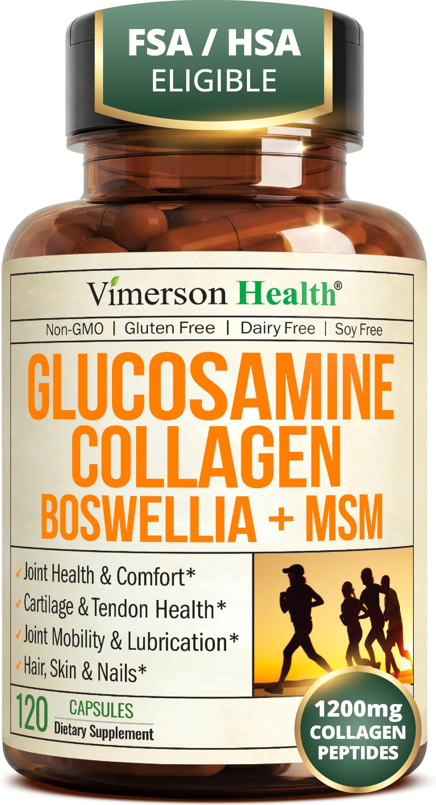 Vimerson Health Glucosamine Sulfate Collagen Chondroitin Supplement, 120 Capsules