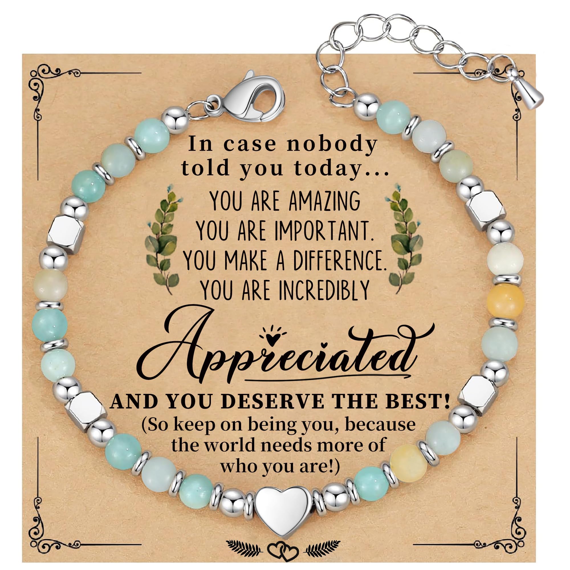 Inspirational Gifts for Women, Employee Appreciation Gifts Inspirational Bracelets for Women Nature Stone Bead Bracelet Jewelry Birthday Gift