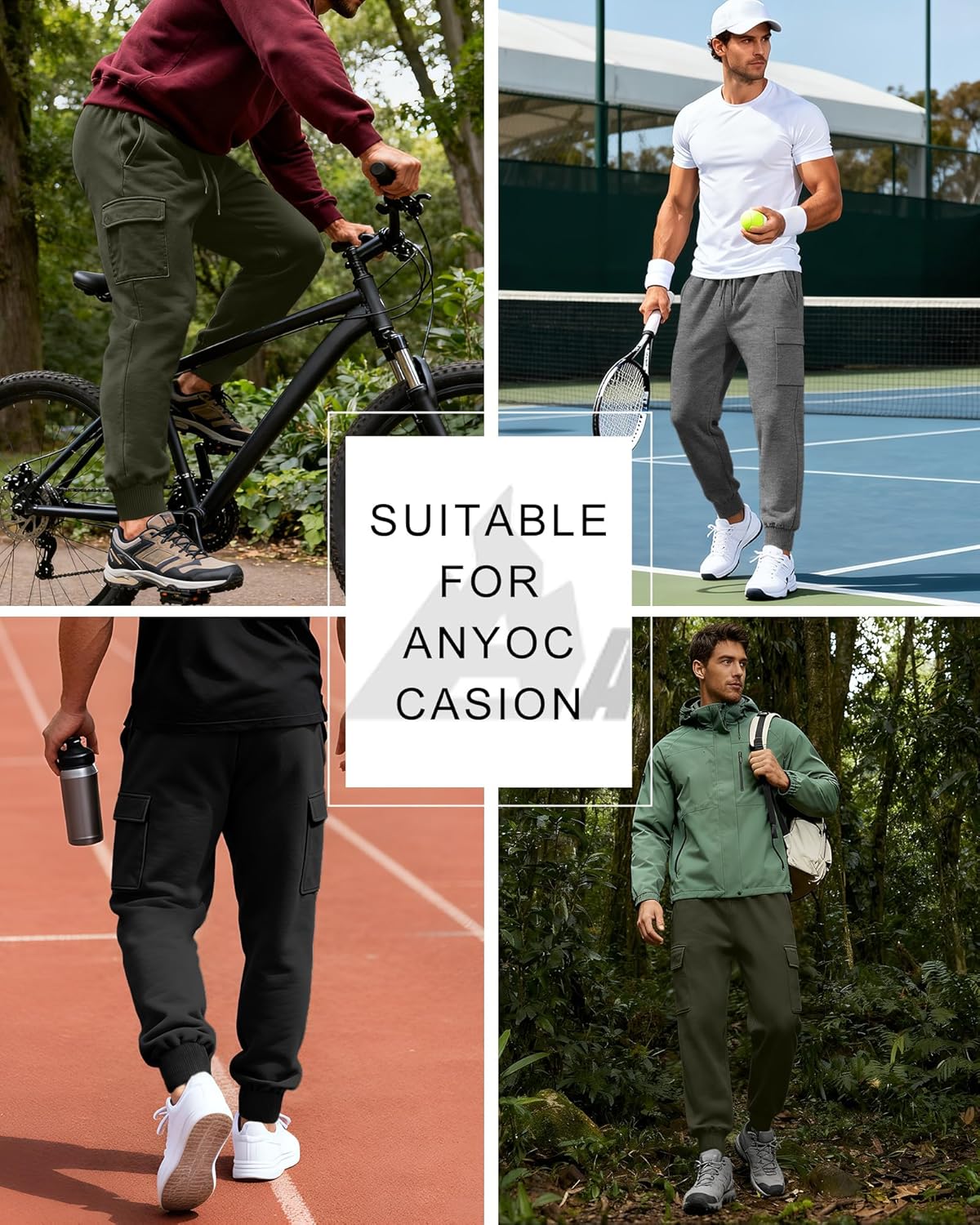 3 Pack Men's Cargo Joggers Baggy Sweatpants Athletic Tapered Lightweight Drawstring Workout Pants with Pockets - Image 3