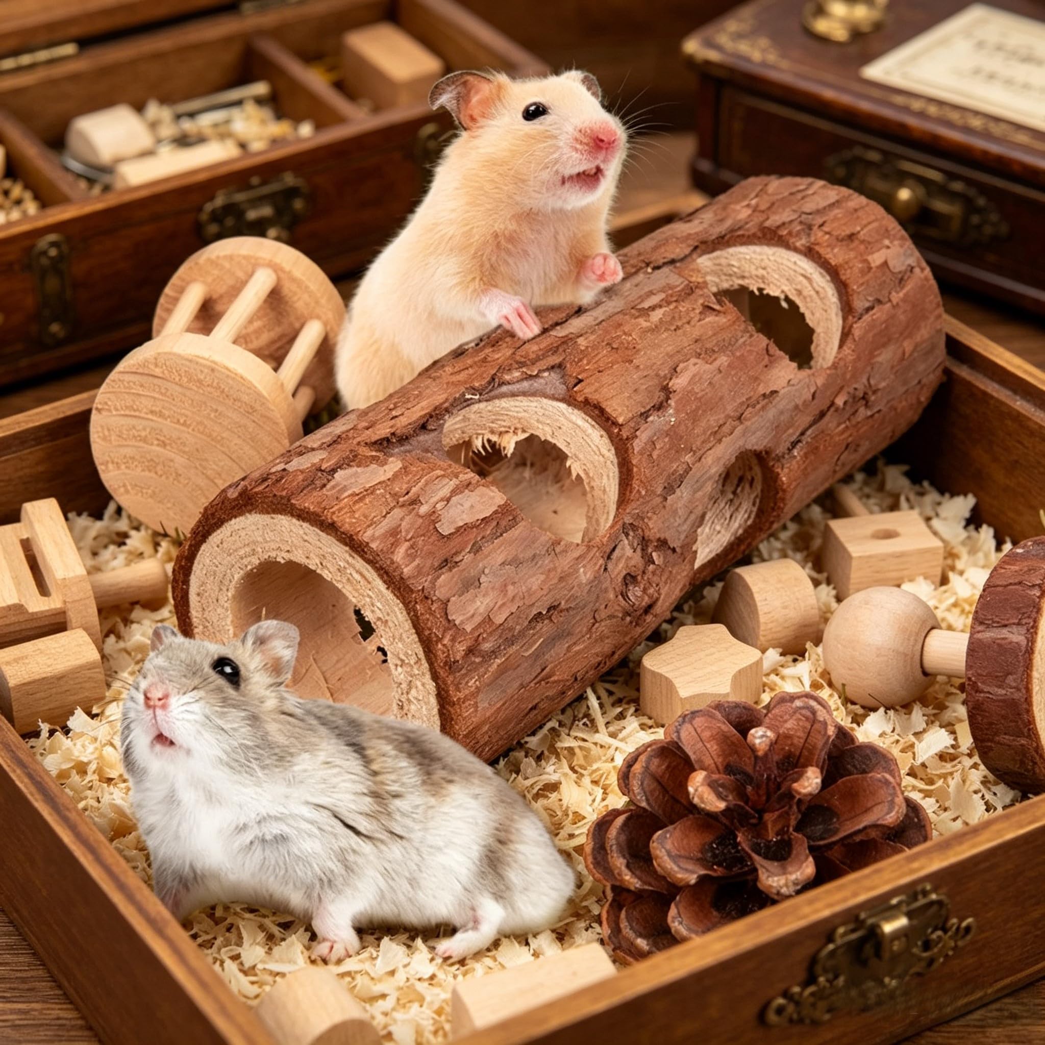 Juguetes De Madera Natural para Hámsteres: Túnel con Forma De Barril, Plataforma para Pájaros, Juguetes para Masticar Y Afilar Los Dientes para Hámsteres, Conejos, Cobayas Y Animales Pequeños.