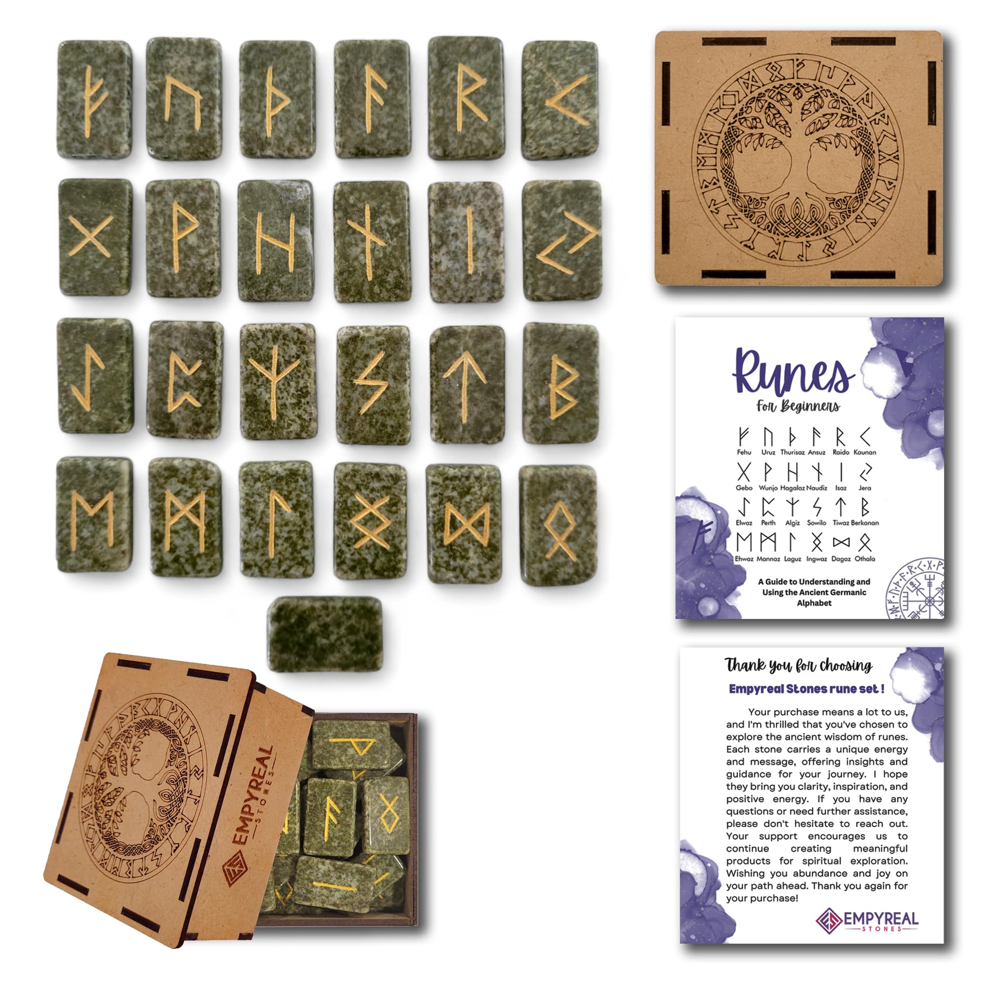 Norse Rune Stones Set, 25 Pieces with Guidebook, Elder Futhark Runes Engraved Divination Stones for Spiritual Growth and Insight (Vesonite Light)