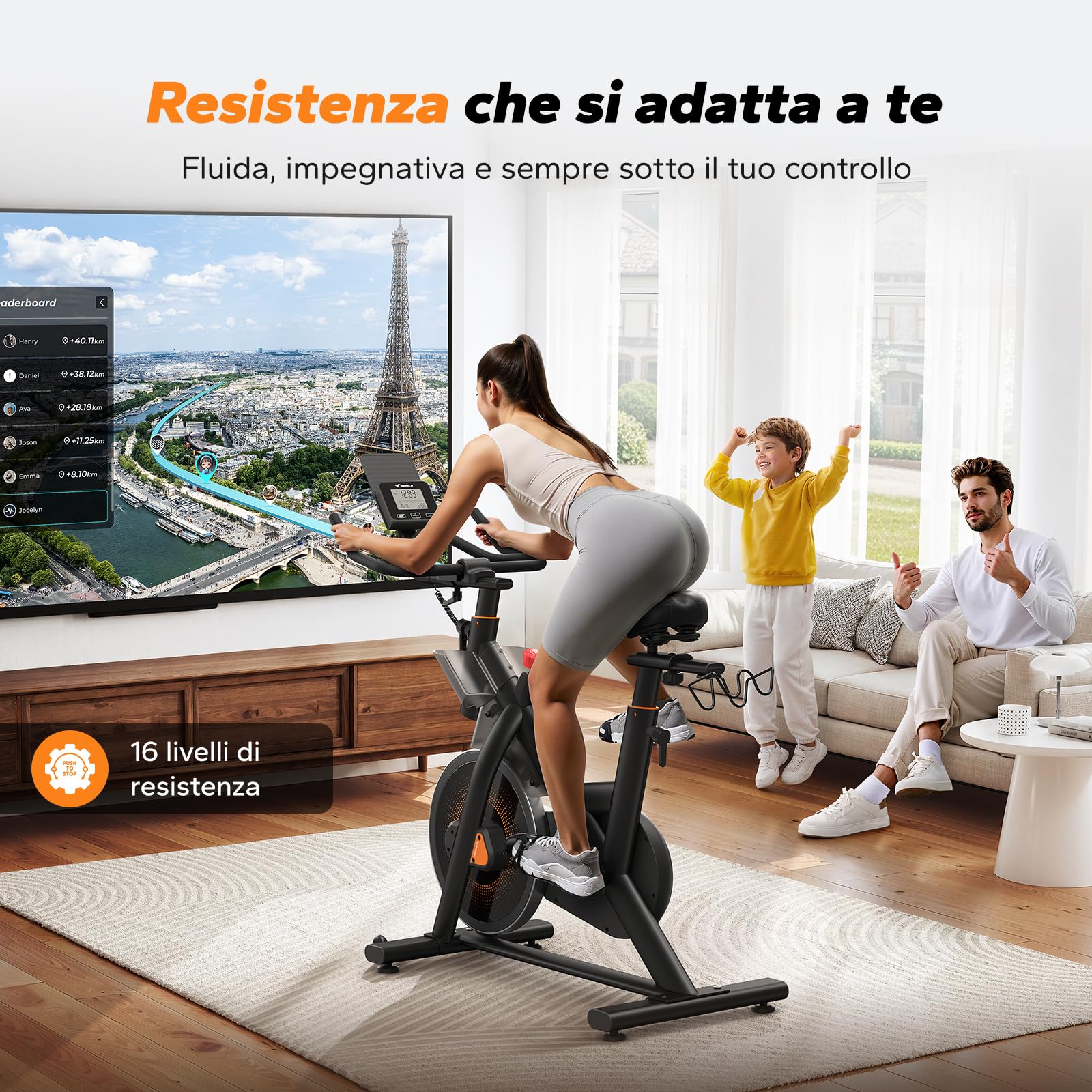 MERACH Cyclette, bicicletta con resistenza magnetica, silenziosa, con cuscino da seduta confortevole, per interni con supporto per tablet, applicazione propria, fino a 158 kg