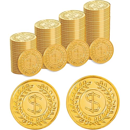 150 Pieces Plastic Gold Coins, Pirate Coins Bulks for Halloween,St.Patrick's Day Treasure Hunts, Chests, Cauldrons Decorations & Party Favors