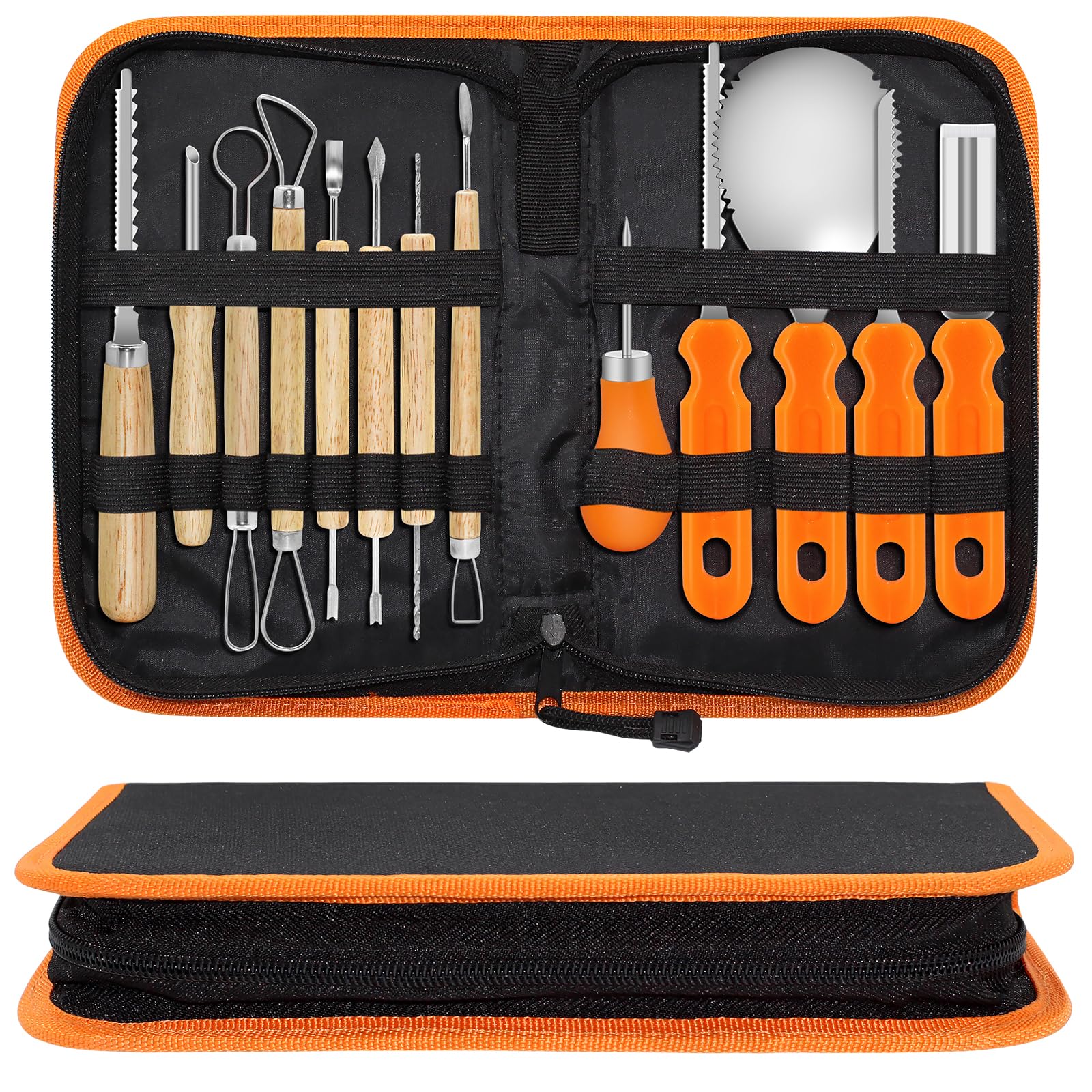 Pumpkin Carving Kit Halloween Tools, 13PCS Professional Heavy duty Carving Set, Stainless Steel Double sided Carving Kit, Halloween Decorative Pumpkin Lanterns, Halloween Gifts