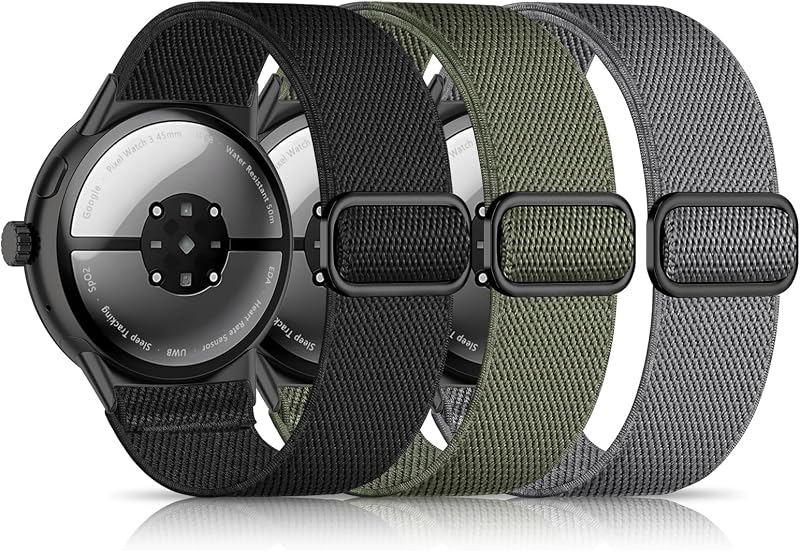 Nylon Bands Compatible with Google Pixel Watch 4/3 45mm Watch Band,Elastic Adjustable Straps Soft Sport Wristbands Replacement for Pixel Watch 3 45mm Men Women(3 Pack)