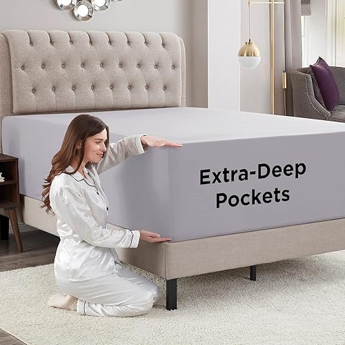 Miniatura 3 de Empyrean - Sábana bajera de bolsillo extraprofundo, suave, para colchones de 18 a 24pulgadas, de lujo, con correas en las esquinas, tamaño King,