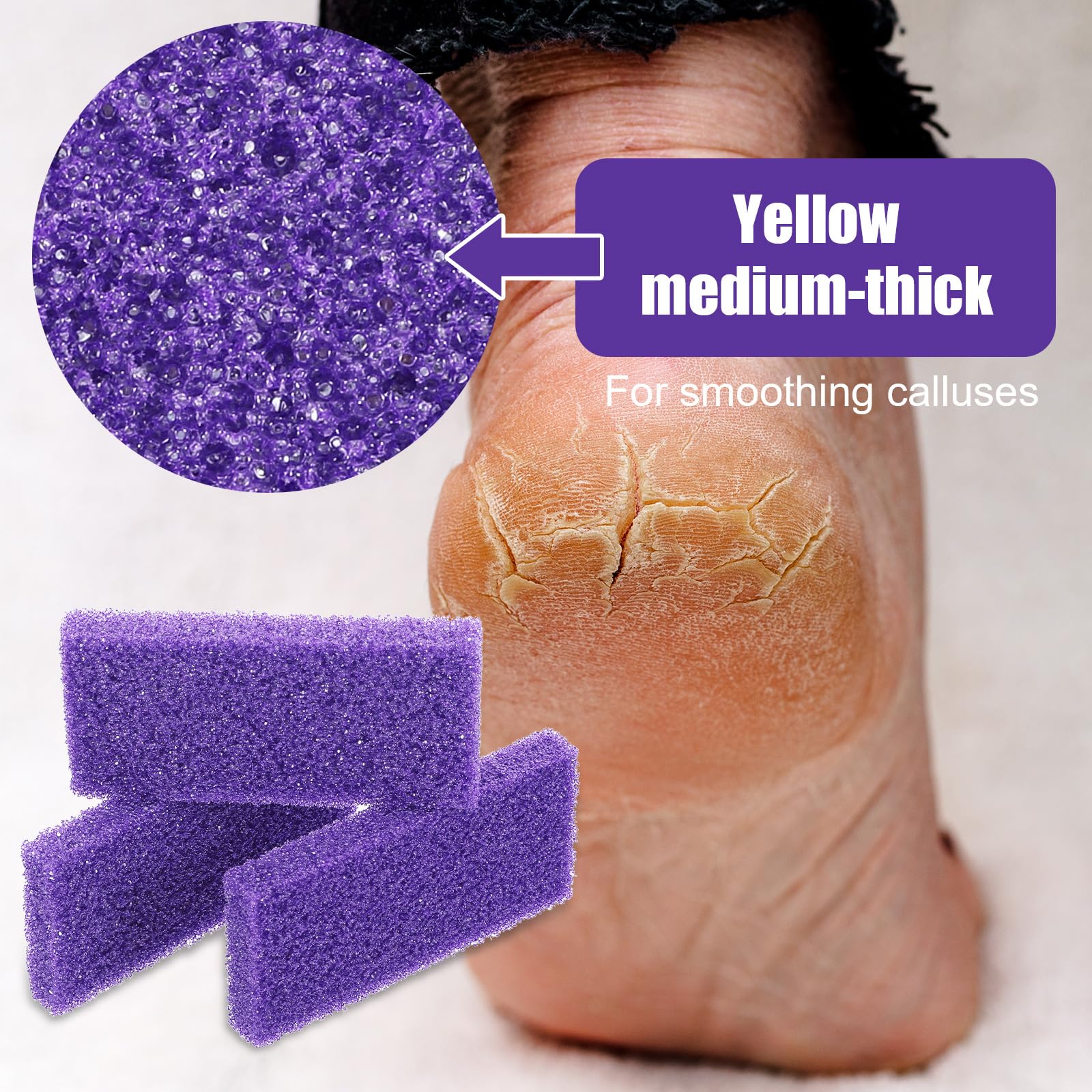100 piezas de piedra pómez para pies, piedras pómez desechables exfoliantes, herramienta de pedicura para eliminar callos de pies, esponja de limpieza morada, cepillo de doble cara para pies, talón