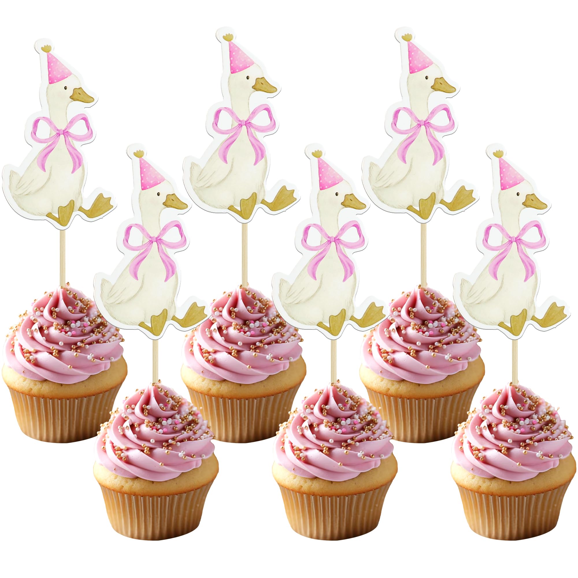 Ephlyn 36Pcs Silly Goose Cupcake Toppers Funny One Silly Goose Party Decoration Geese Cake Toppers for Girls Boys Baby Shower Birthday Party Supplies Pink