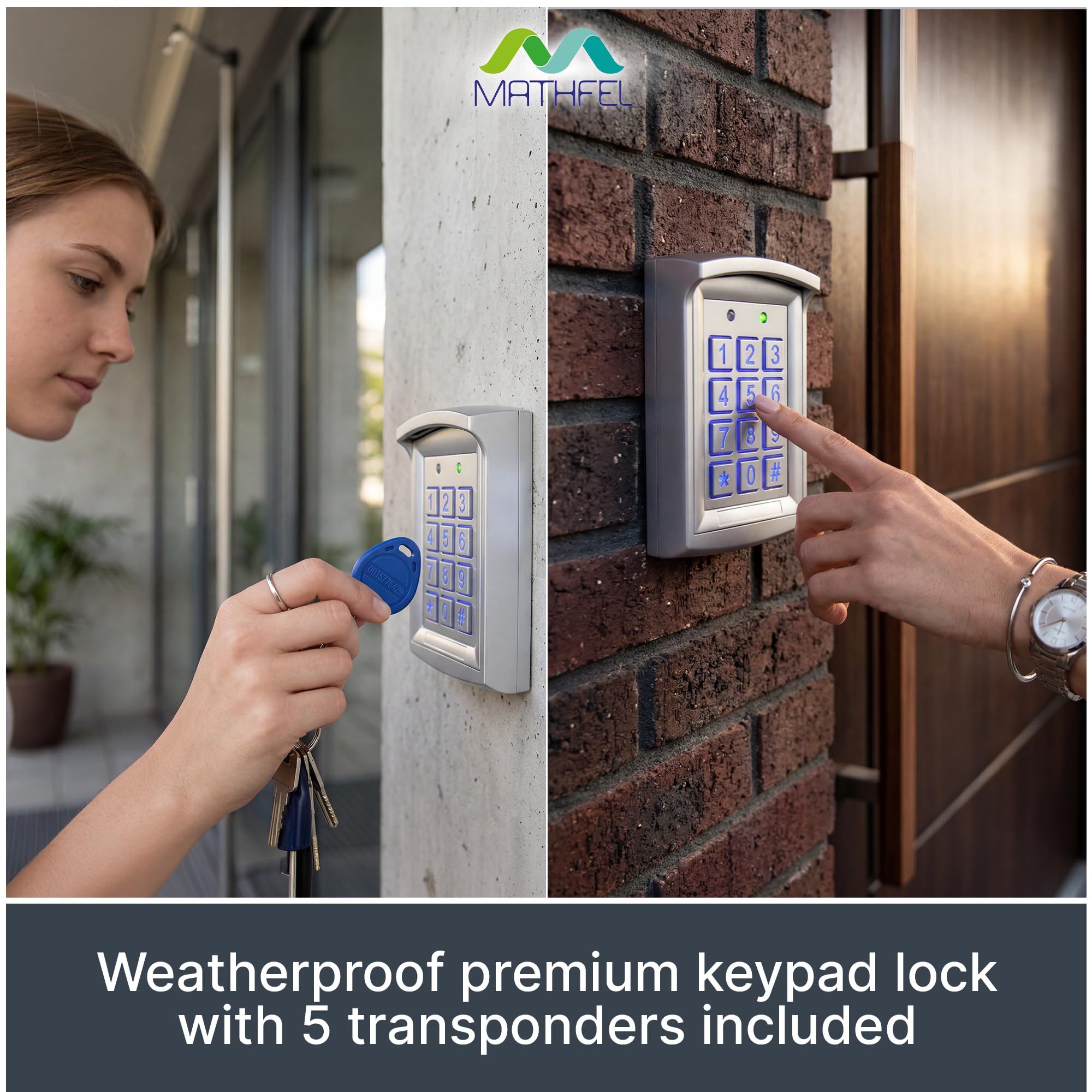 MATHFEL Smart Lock Cerradura electrónica para Puerta de Entrada, Cerradura con código Resistente a la Intemperie con RFID, IP66, 2 relés, abrepuertas con código, Cerradura Inteligente automática
