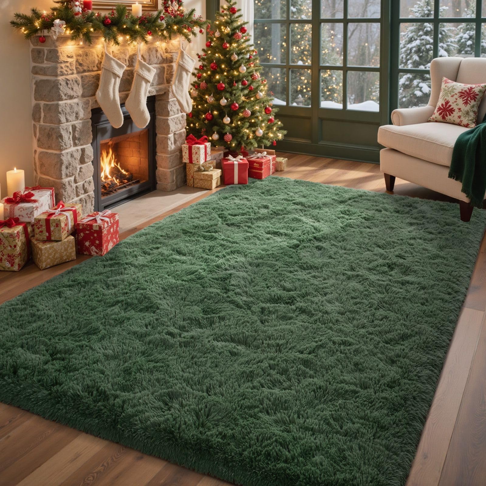 Tapis de chambre vert en peluche pour décor cocooning
