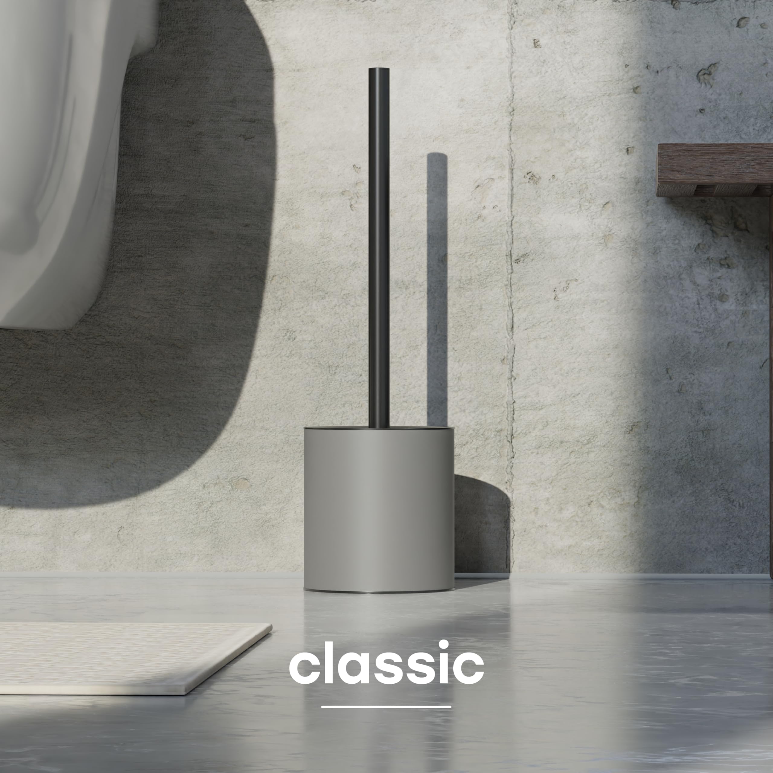 SAVEGA Silicone Toilet Brush Grey with Holder, Discreet Stainless Steel Toilet Brush with Protective Lid - Image 2