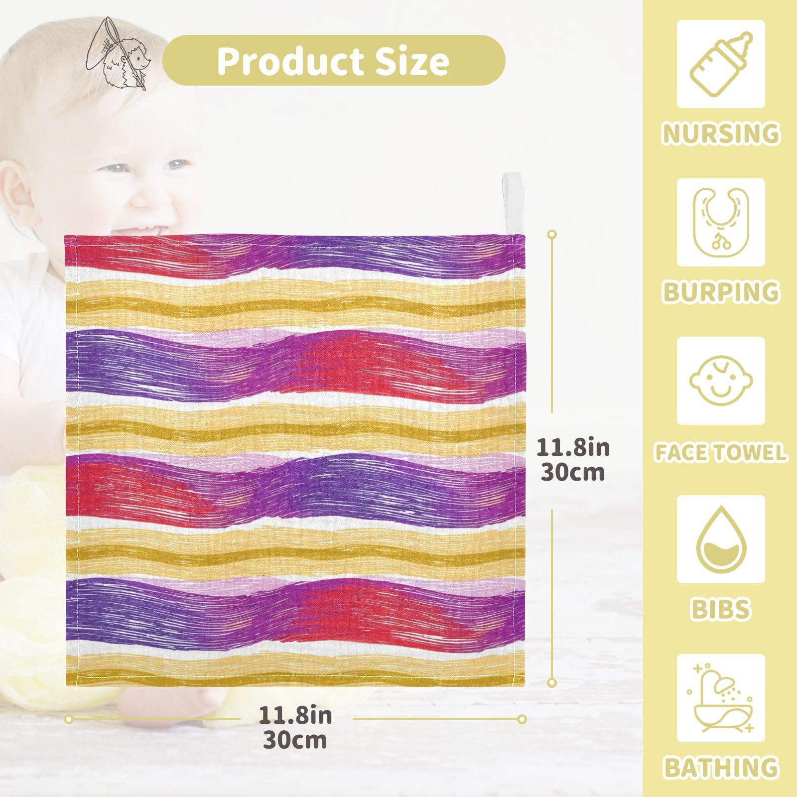 Kigai Colorful Stripes Baby Washcloths,3pcs Ultra Soft Absorbent Towel,Newborn Bath Face Towel, Natural Reusable Baby Wipes for Sensitive Skin, Baby Registry as Shower