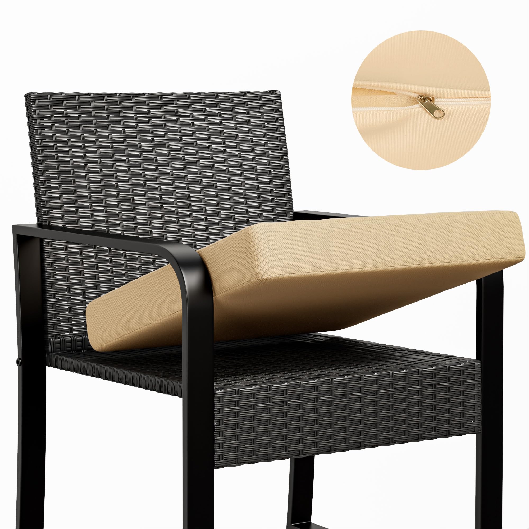 Bealife Salottino da Esterno in Rattan, Set Giardino 3 Pezzi con 2 Poltrone Imbottite + Tavolino con Piano in Vetro, Mobili per Balcone e Terrazza (beige)