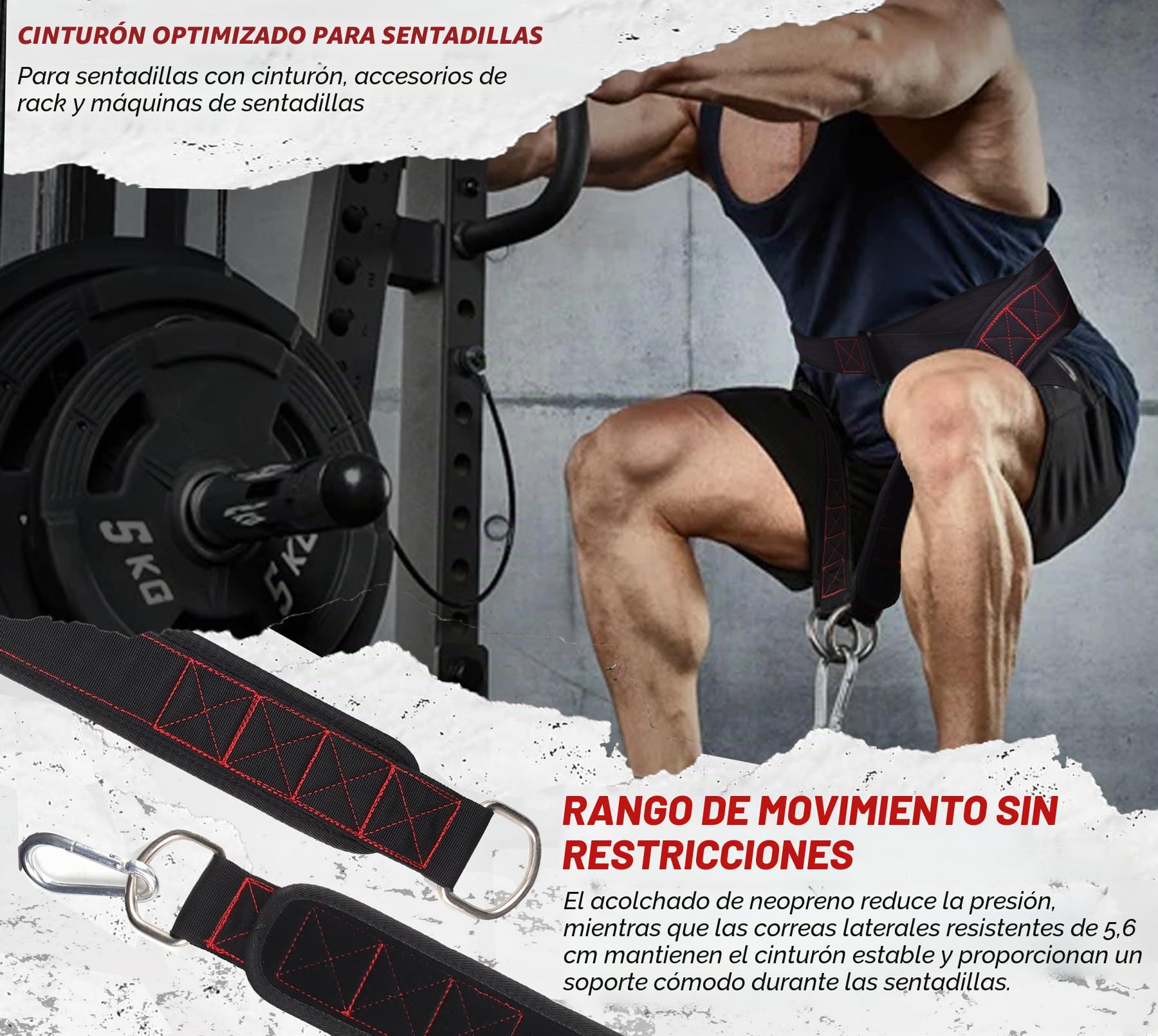 Cinturón para sentadillas con cinturón, fijación de rack y máquina de sentadillas, levantamiento de pesas y levantamiento de potencia, soporte de espalda, perfil bajo, cadera y muslo acolchados