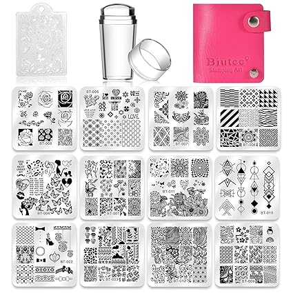 Amazon.com: Biutee Nail Stamping Plates Set 12pcs Nail Plates 1stamper ...