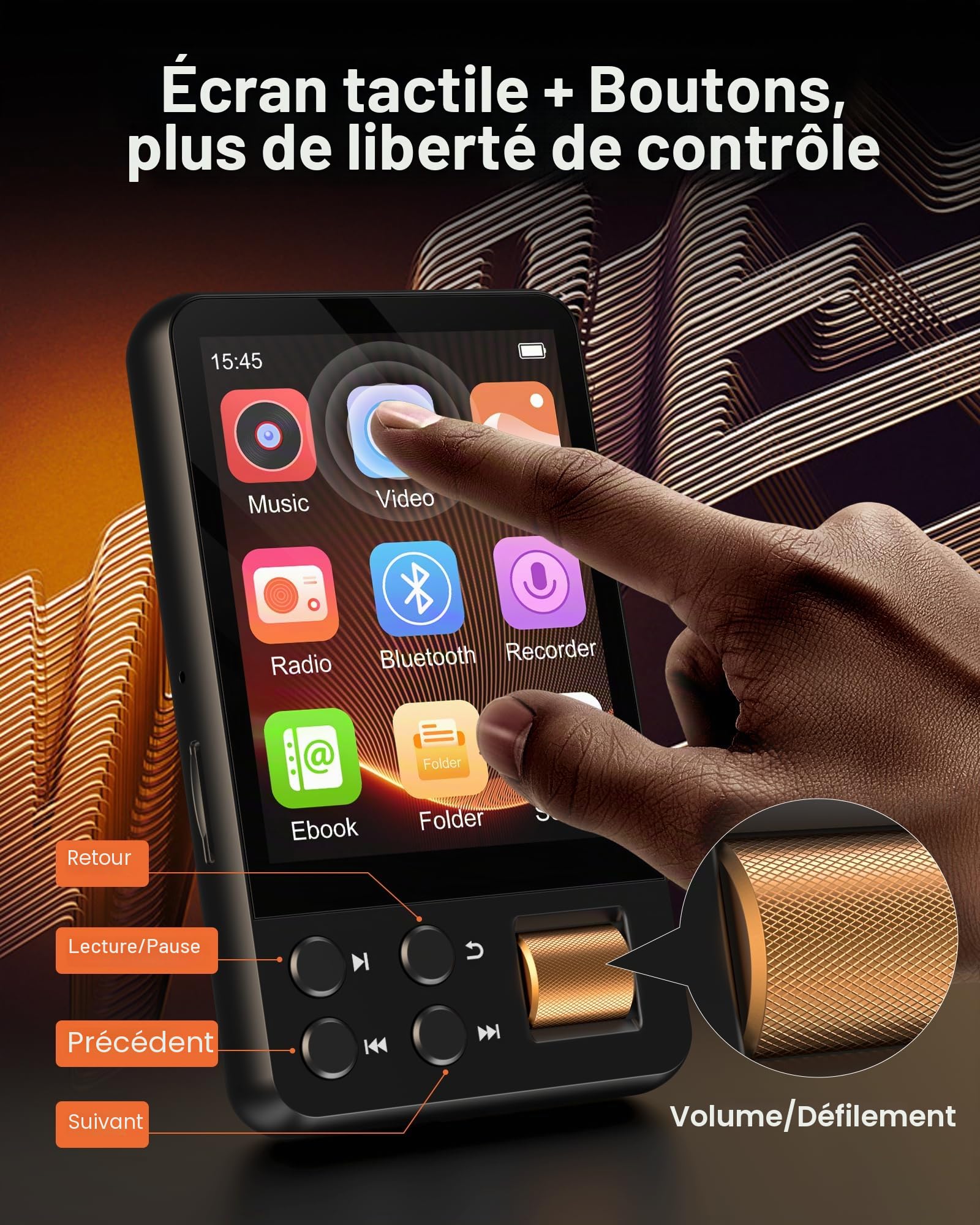 Lecteur MP3 avec Bluetooth 5.4, Lecteur Musique avec Écran Tactile 2.4"
