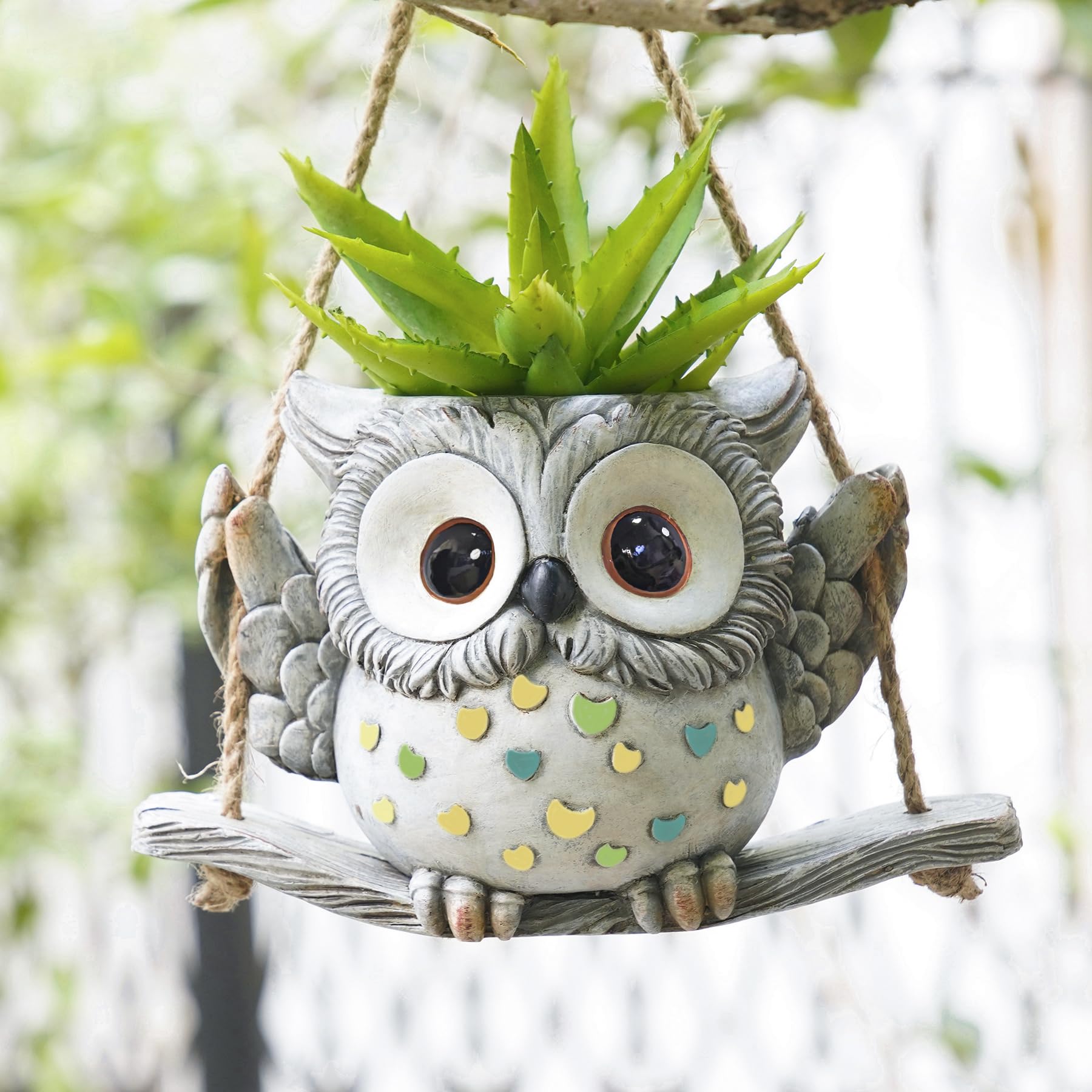 Swing Owl Hanging Planters for Indoor Plants, Cute Small Succulent Pots with Drainage Hole, Unique Resin Plant Hangers Outdoor, Hanging Plant Holder for String Of Pearls, Gift Ideas for Mother