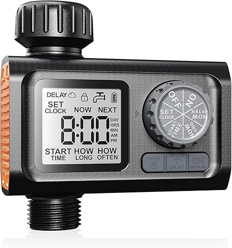 CROSOFMI Temporizador de aspersores, temporizador de agua programable digital programable para manguera de césped de jardín, temporizador y sistema