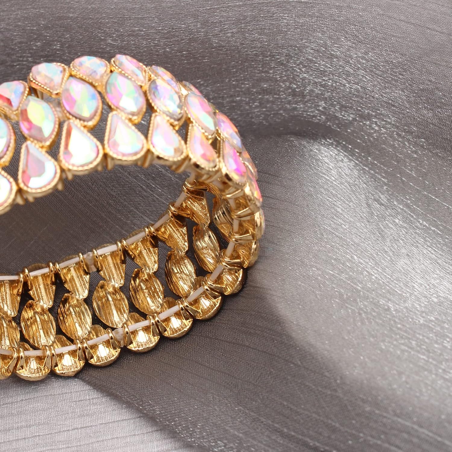 SFE Women's Wedding Party Jewelry Austrian Crystal 3 Layers Luxury Elastic Bangle Bracelet Stretch Bracelet Statement Jewelry for Brides Bridesmaids - Image 5