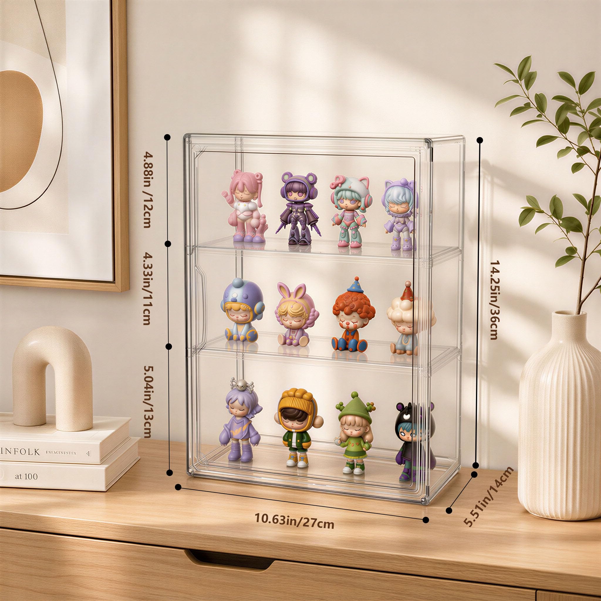 Vitrina acrílica con 2 estantes, transparente (grande-2)