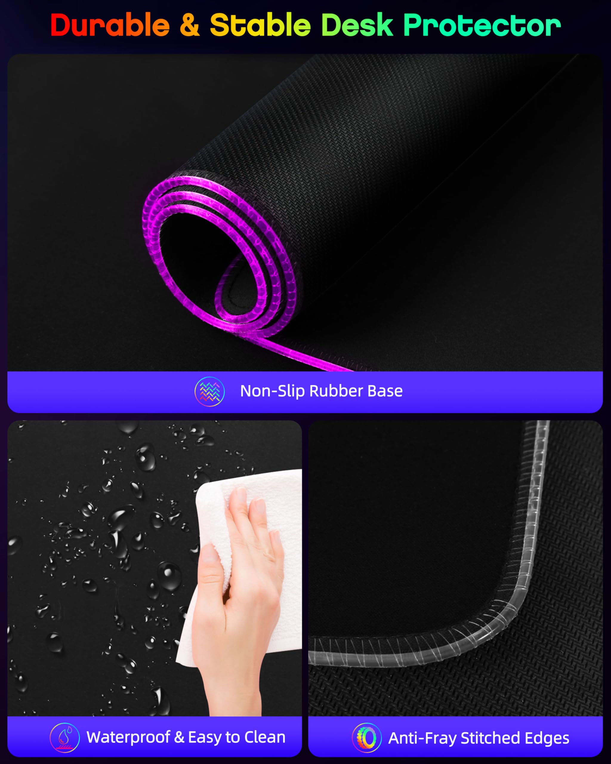 Alfombrilla de mouse RGB 3 en 1 para juegos con carga inalámbrica magnética, 31.5 x 15.8 pulgadas, grande, 24 efectos de luz, base antideslizante, superficie ultra lisa impermeable, con