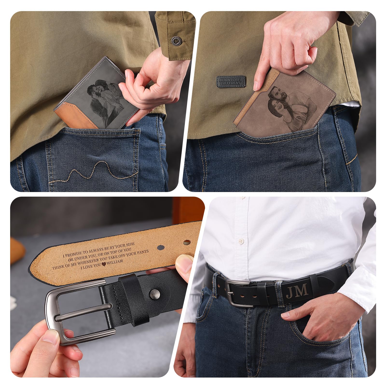kaululu Cartera Personalizada Hombre con Fotos Nombres Letras Mayúsculas Marron Tarjetero Plegable Tarjetas de Crédito Monedero para Tarjetas Regalo de Padre e Hijo, Hermano