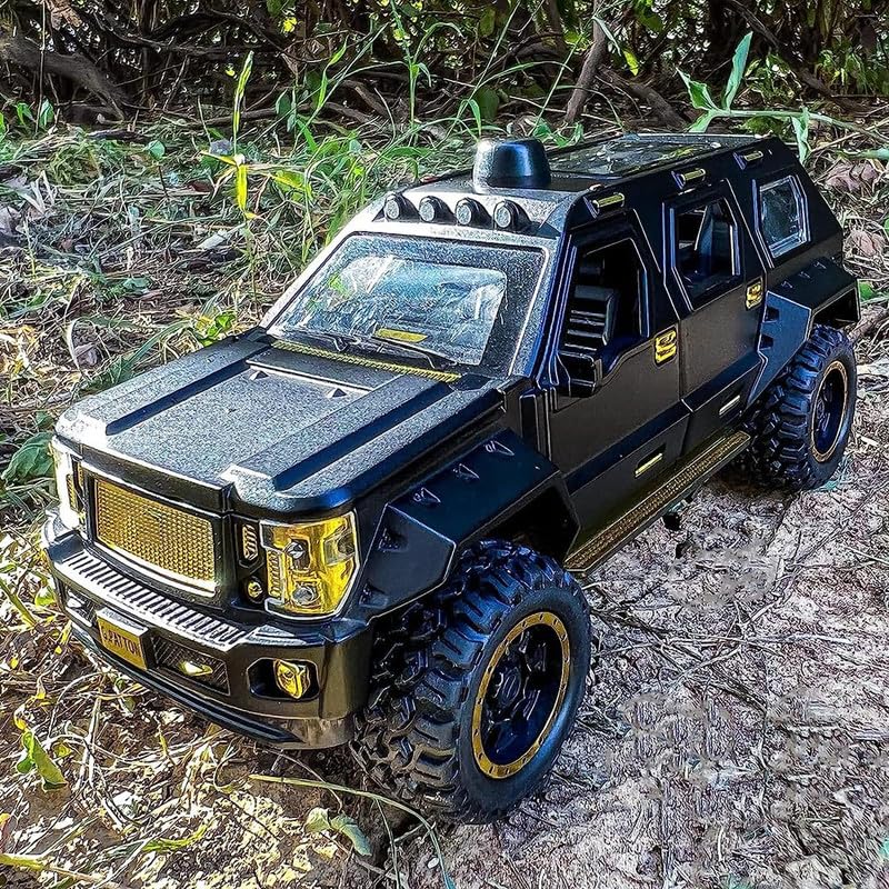 Image of Kids Model 1:24 Pattong Die Cast Metal Car Pull Back Action Opening Doors with Realistic Engine Sound Lights Toy Car Gift for Boys - Black