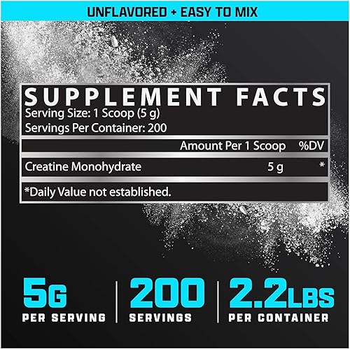 Vista 8 de Nutrex Research Monohidrato de creatina en polvo sin sabor 0.18 oz de creatina micronizada en polvo por porción 60 porciones