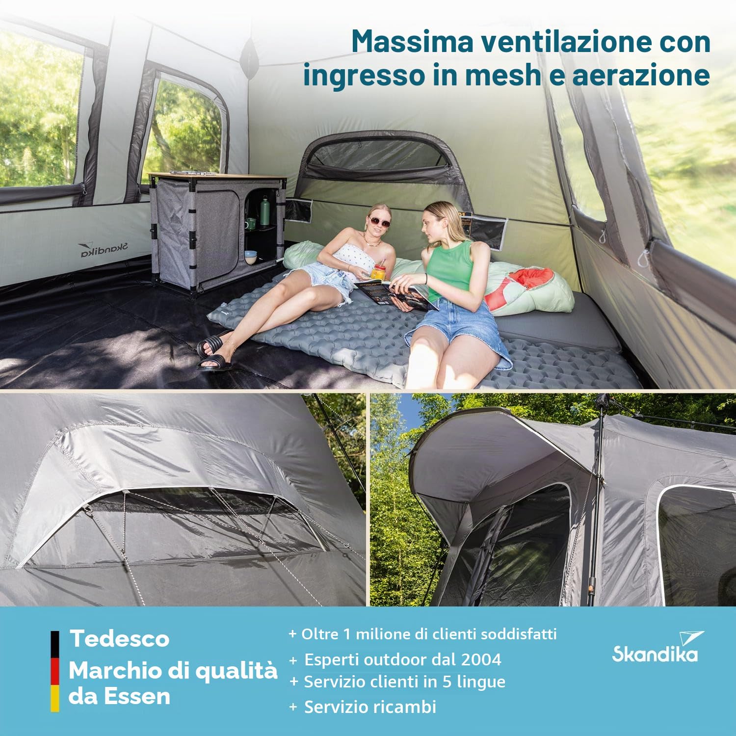 Skandika Tenda da Campeggio Hognes 4 Protect Quick-Start | per 4 persone, montaggio semplice, impermeabile, UPF 50+, zanzariera
