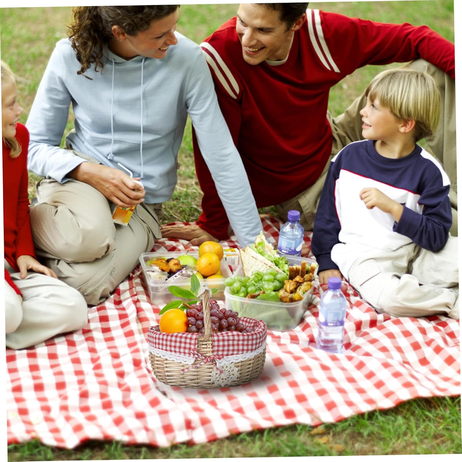 Picnic Basket Wicker Basket with Handle & Removable Liner Woven Hamper Candy Storage Wine for Eggs, Flowers, Wedding, Kitchen Decor 11.8x9.1x5.9'' M