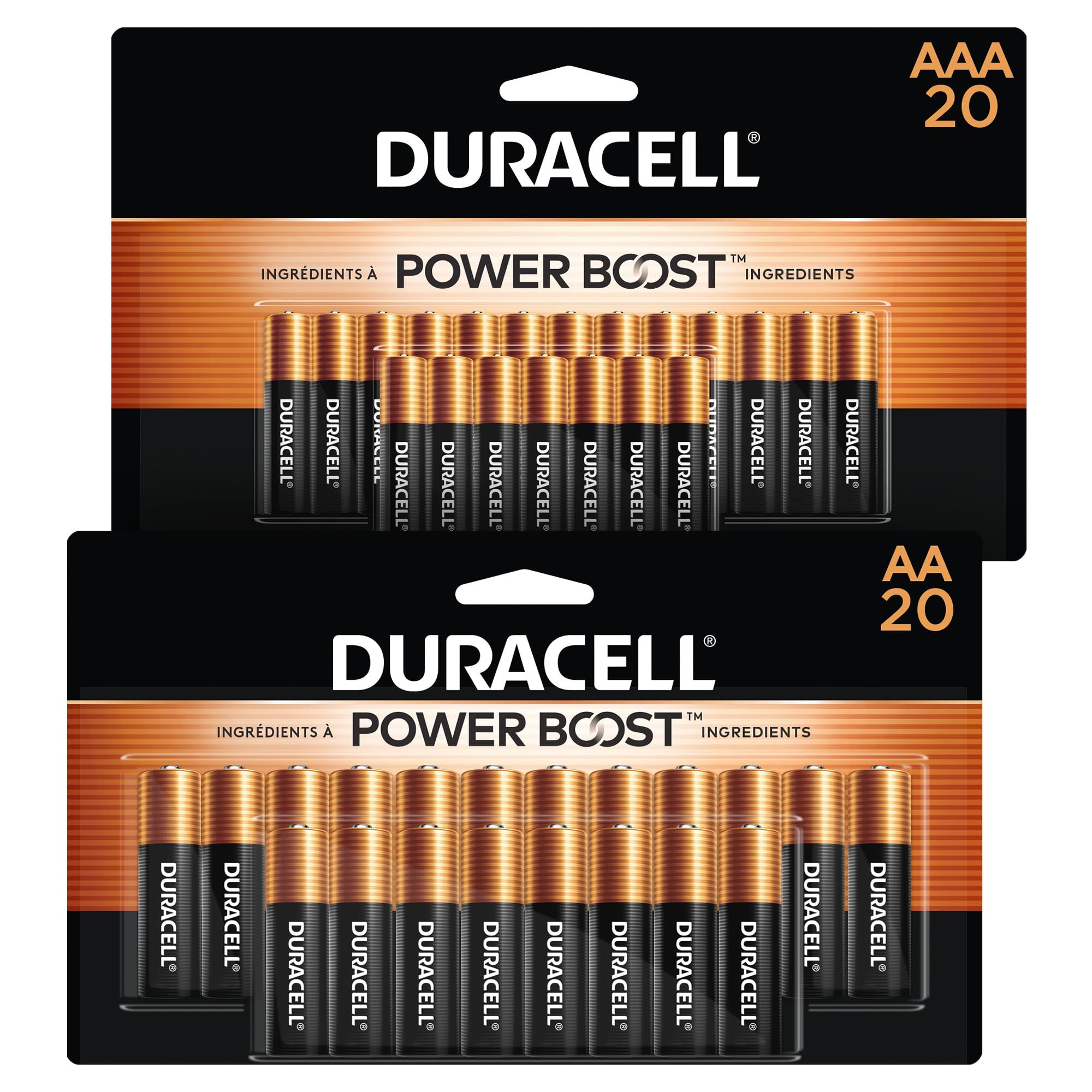 Duracell - CopperTop AA + AAA Alkaline Batteries combo pack, 20 Count each - long lasting, all-purpose Double A & Triple A battery - 40 Count total