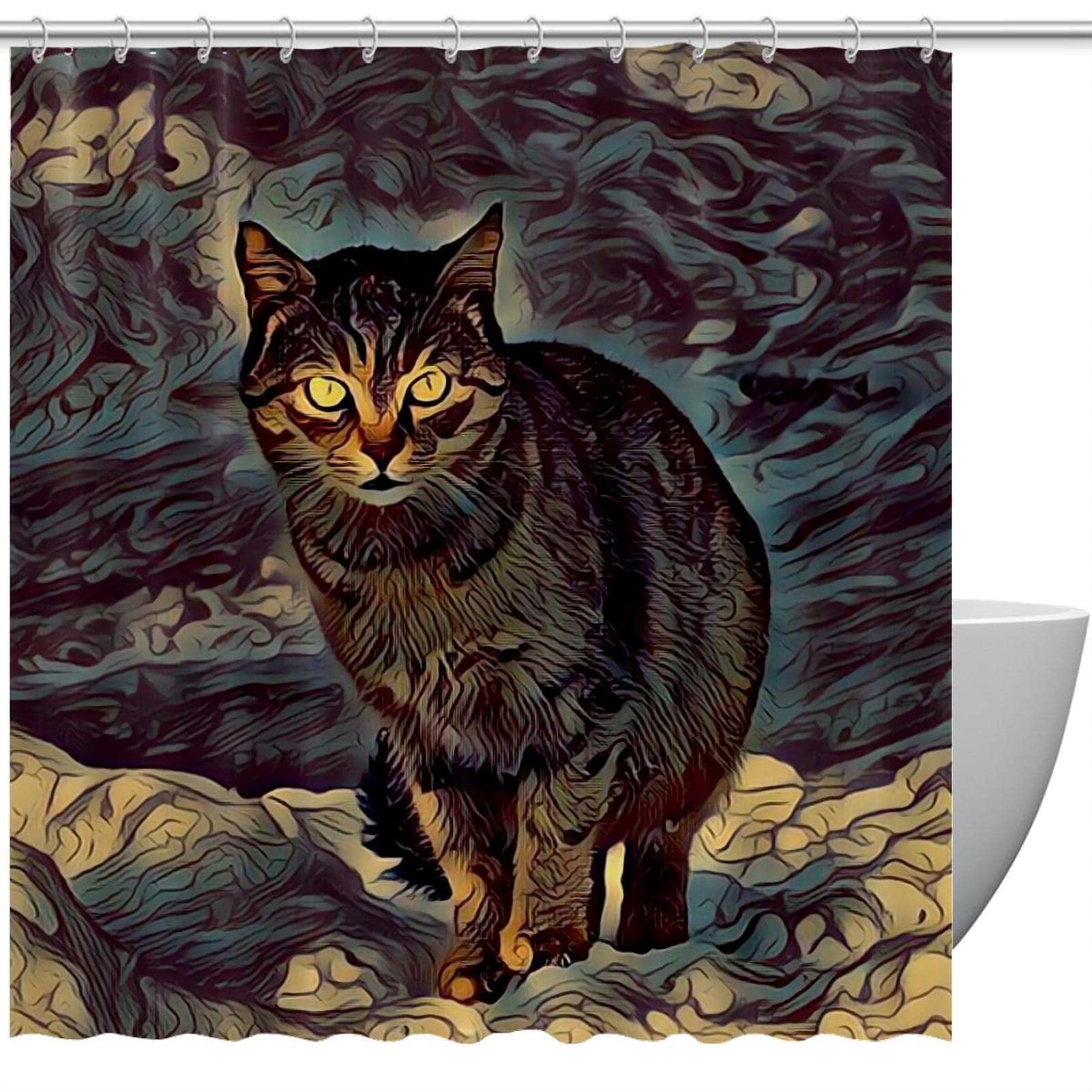 Rideau de douche chat mystique indigo imperméable pour baignoire