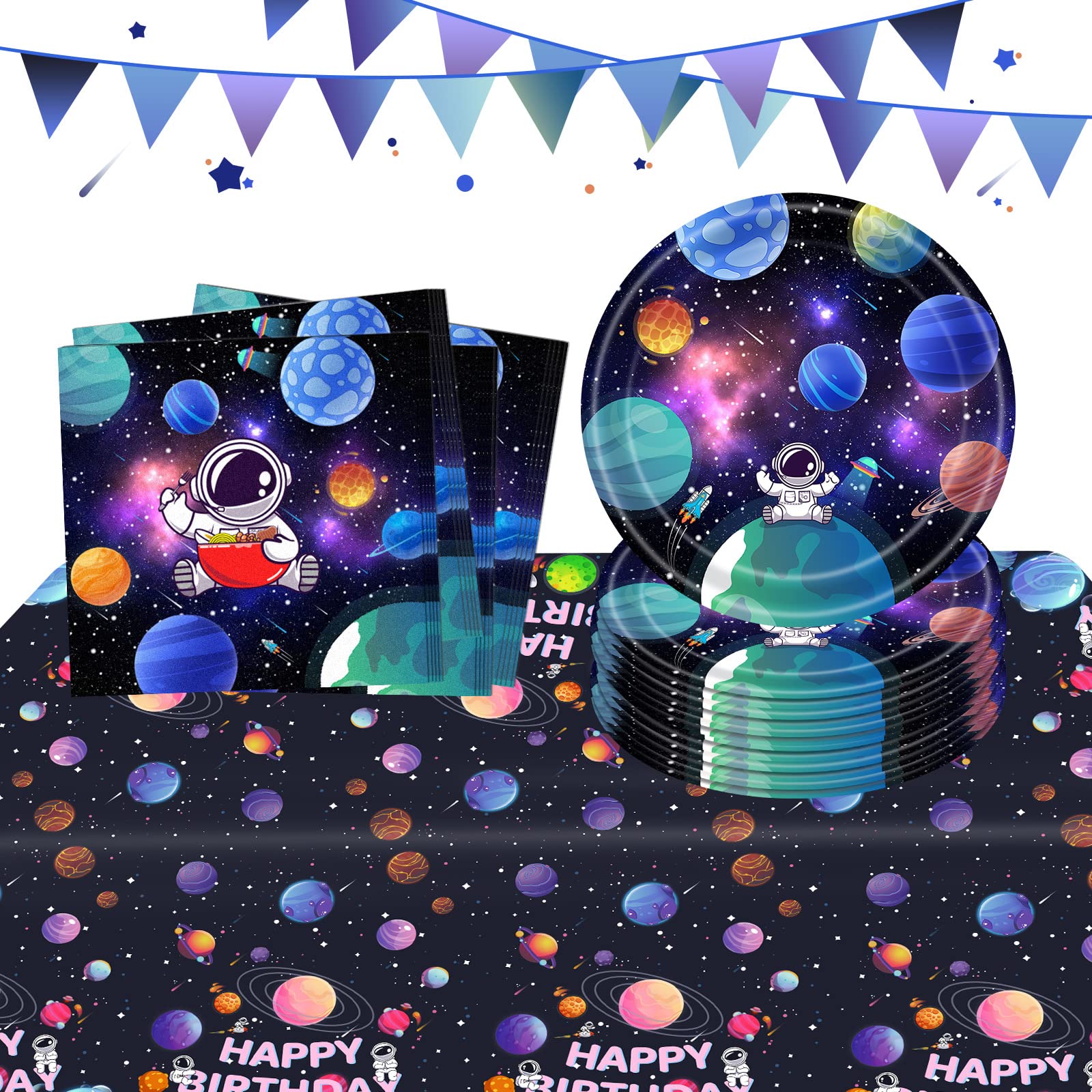 GLGHMH Party Tableware Set, 41pcs Birthday Party Table Decor Including Table Cloth Napkins Plates, Space Theme Party Supplies Decor for Boys Girls 20 Guests (137 x 274-Universe) (CZZBTZ-001)