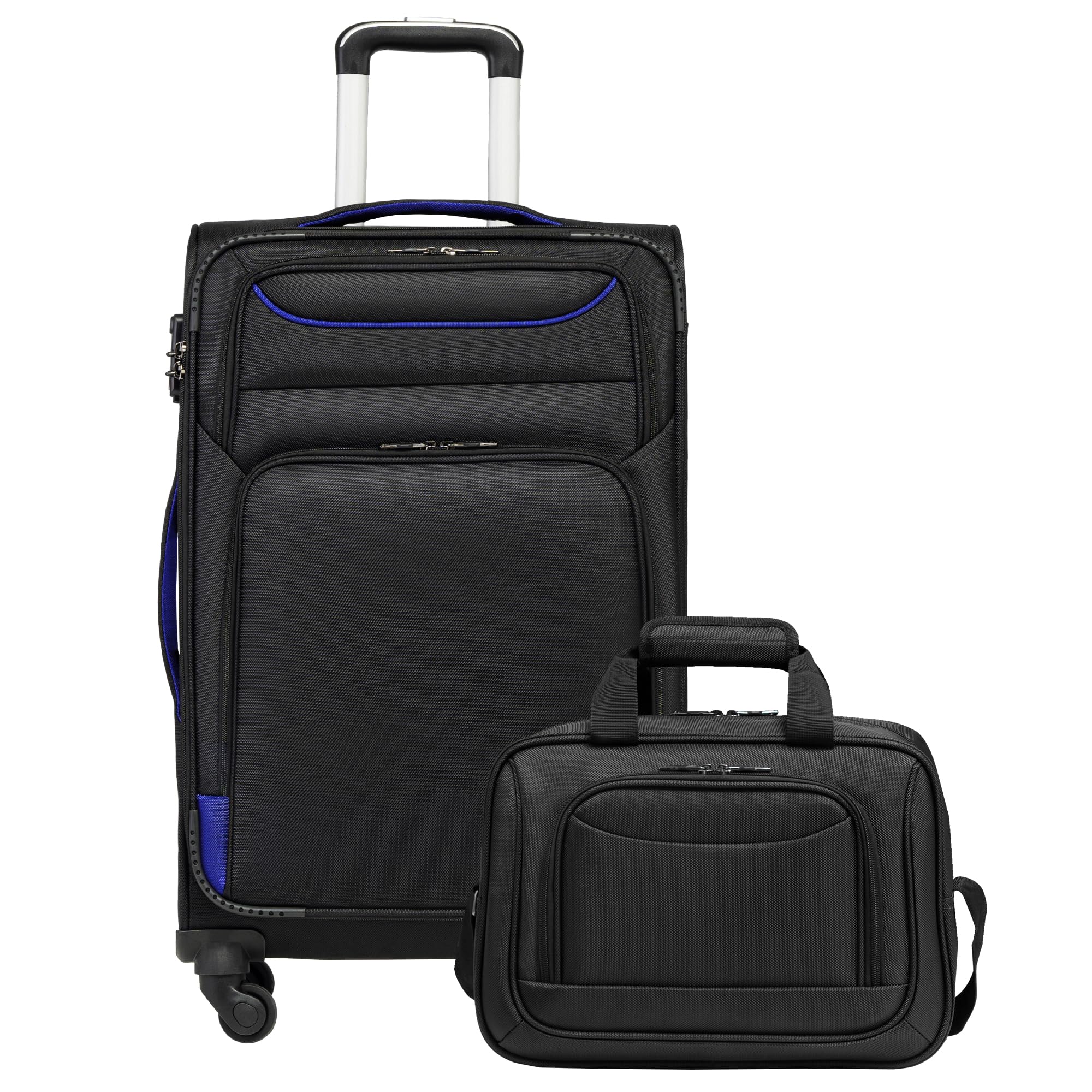 COOLIFE Koffer Trolley Koffer Reisekoffer von 4 Rollen Stoffkoffer Handgepäck TSA-Schloss Der Koffer Enthält 1 Große Umhängetasche
