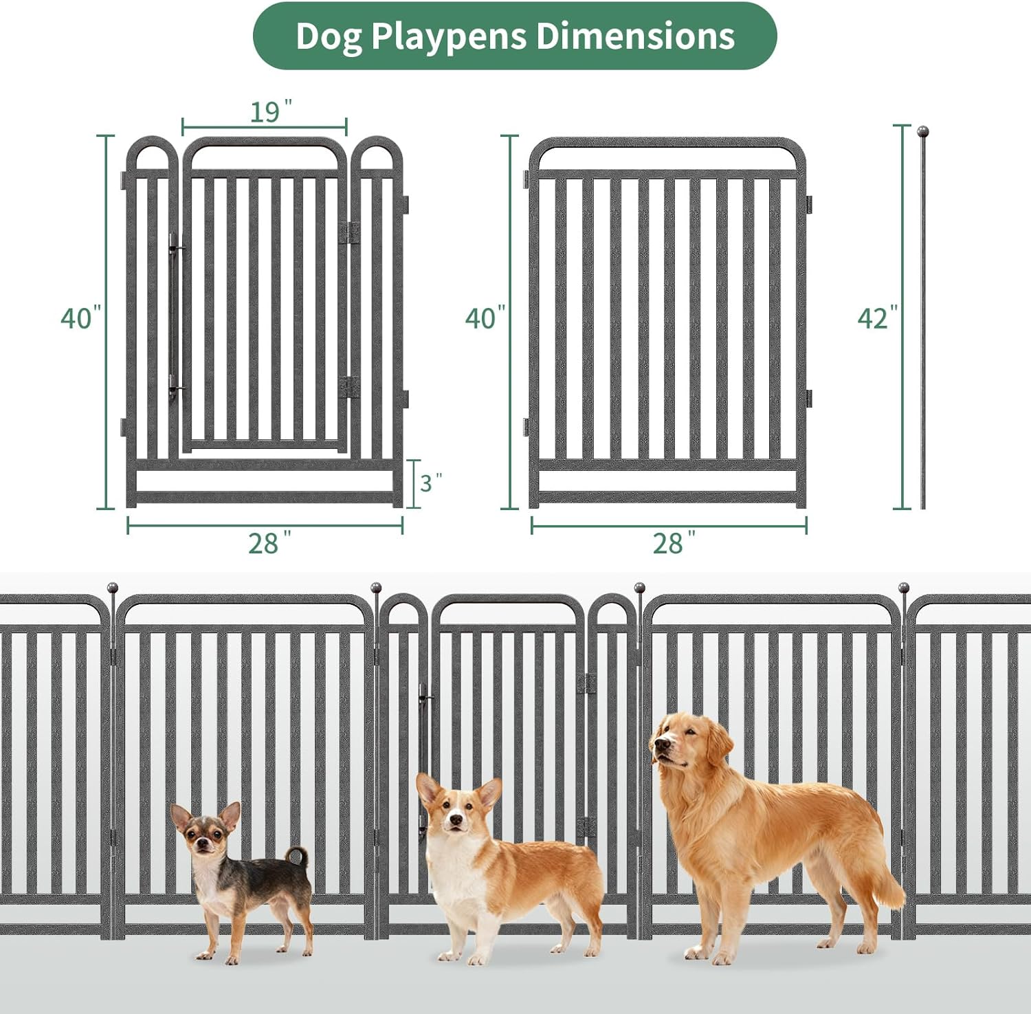 40 Inch Dog Playpen Outdoor, 8 Panels Puppy Playpen Heavy Duty Dog Play Pen Indoors, Rust Resistant Dog Pen for Large/Medium/Small Dogs, Dog Fence for RV Camping