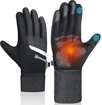Winter Gloves with Touchscreen Fingers,Thermal Waterproof Gloves with Reflective Strip & Anti-Slip Grip for Cycling Running Biking Men Women