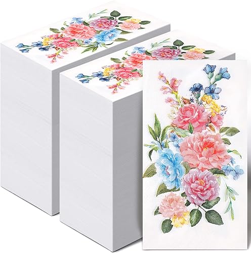 200 toallas de mano de papel para invitados florales, servilletas de baño, servilletas decorativas, desechables, flores de primavera, servilletas de