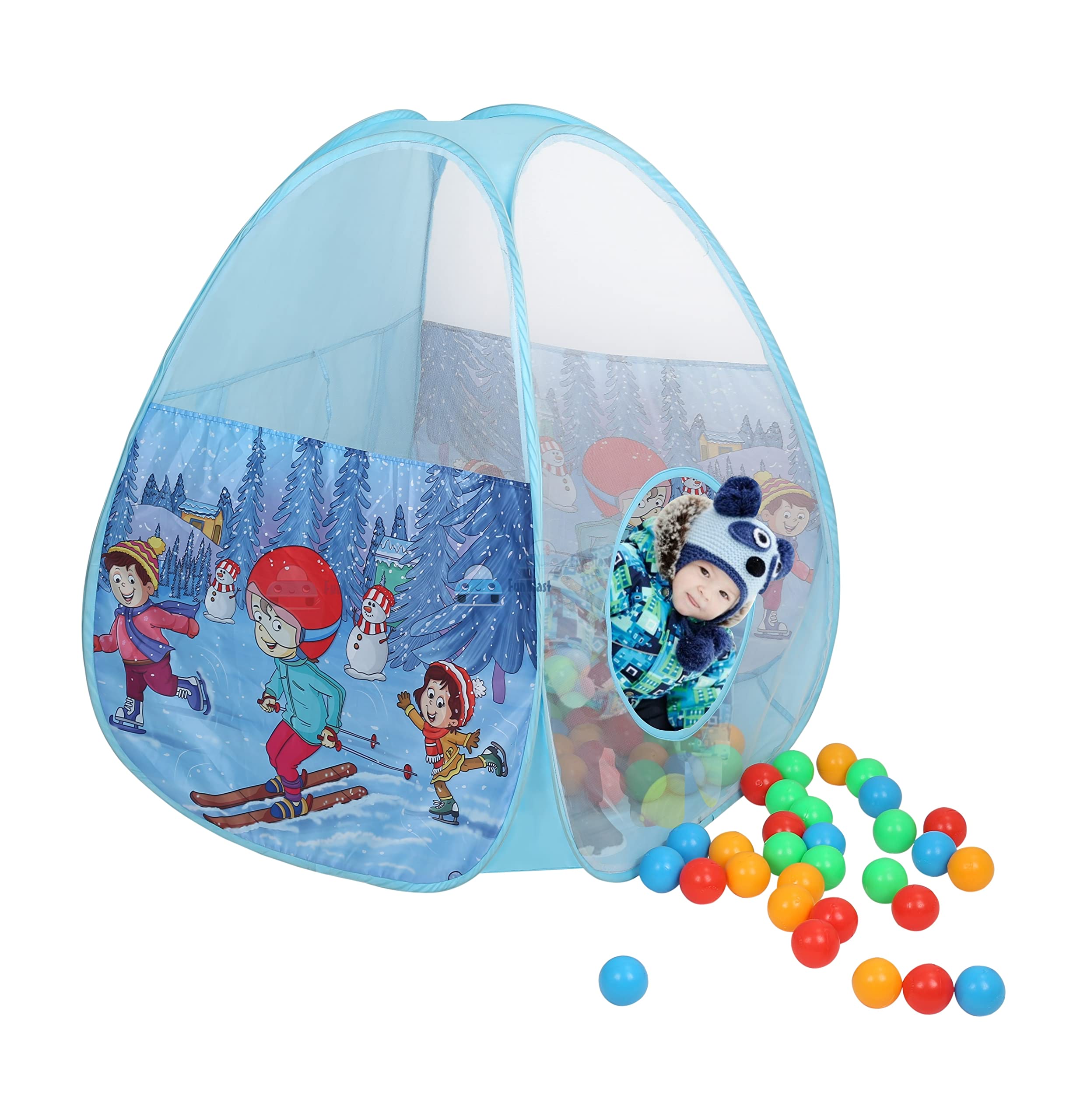 FunBlast Ice Skating Ball Poll with 50 Colorful Balls - Foldable Kids Igloo Pop up Play Tent House, Indoor and Outdoor Activity Play House Tent for Kids (Multicolor)