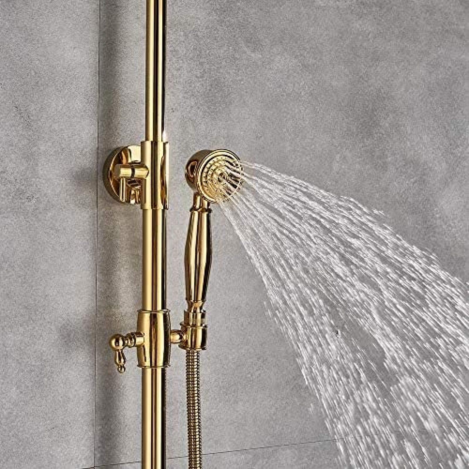 -Interruptor De Manija Doble, Cabezal De Ducha De Lluvia De 8 Pulgadas, Juego De Grifería Para Baño Y Ducha, Grifo Mezclador Con Acabado Dorado, Montado En La Pared